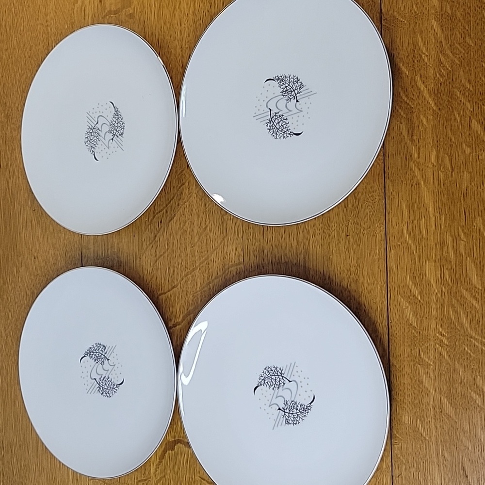 Trend China Salad Plate Fern Design Made In Japan White With Silver Rim Set Of 4
